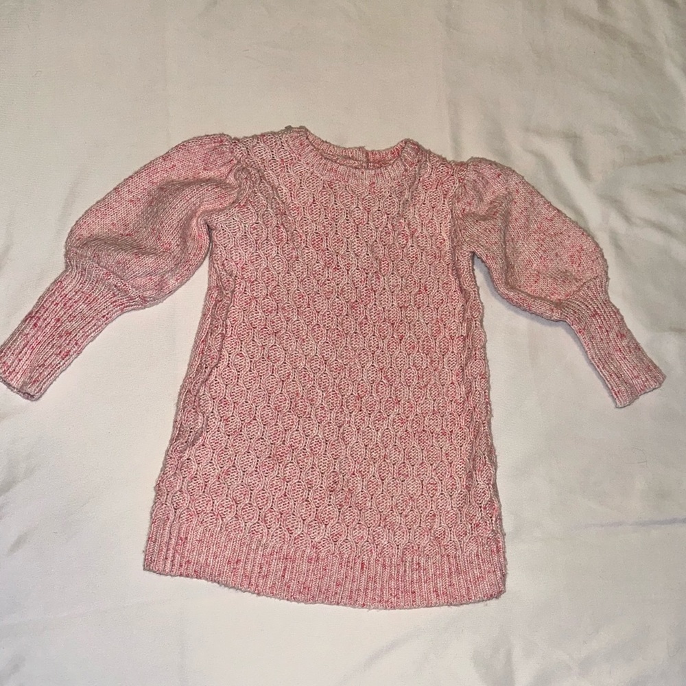 Janie and Jack Puff Sleeve Marled Sweater Dress in Pink